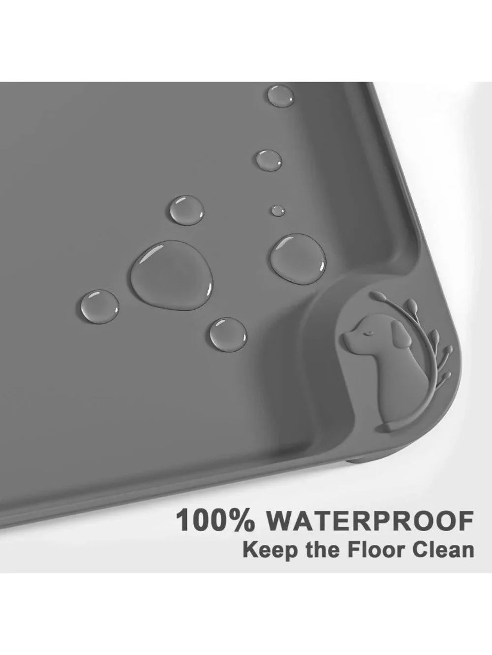 Premium Waterproof Pet Feeding Mat - 24''x16'' Non-Slip, Raised Edge Gray